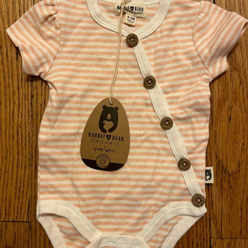 New with Tags Rabbit Bear Striped Onies Bottons Pink White 0-3 Months